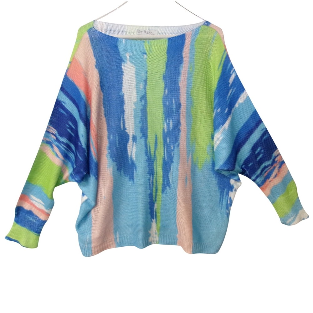 Gigi Moda Italy Oversized Abstract Stripe Batwing Knit Sweater Multicolor Large
